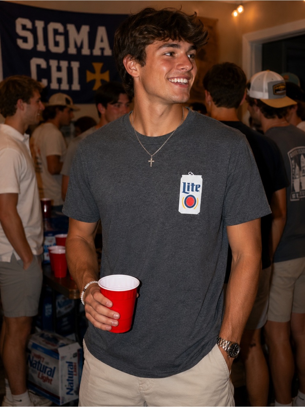 Miller Lite Charcoal Short-Sleeve Pocket Tee for Men
